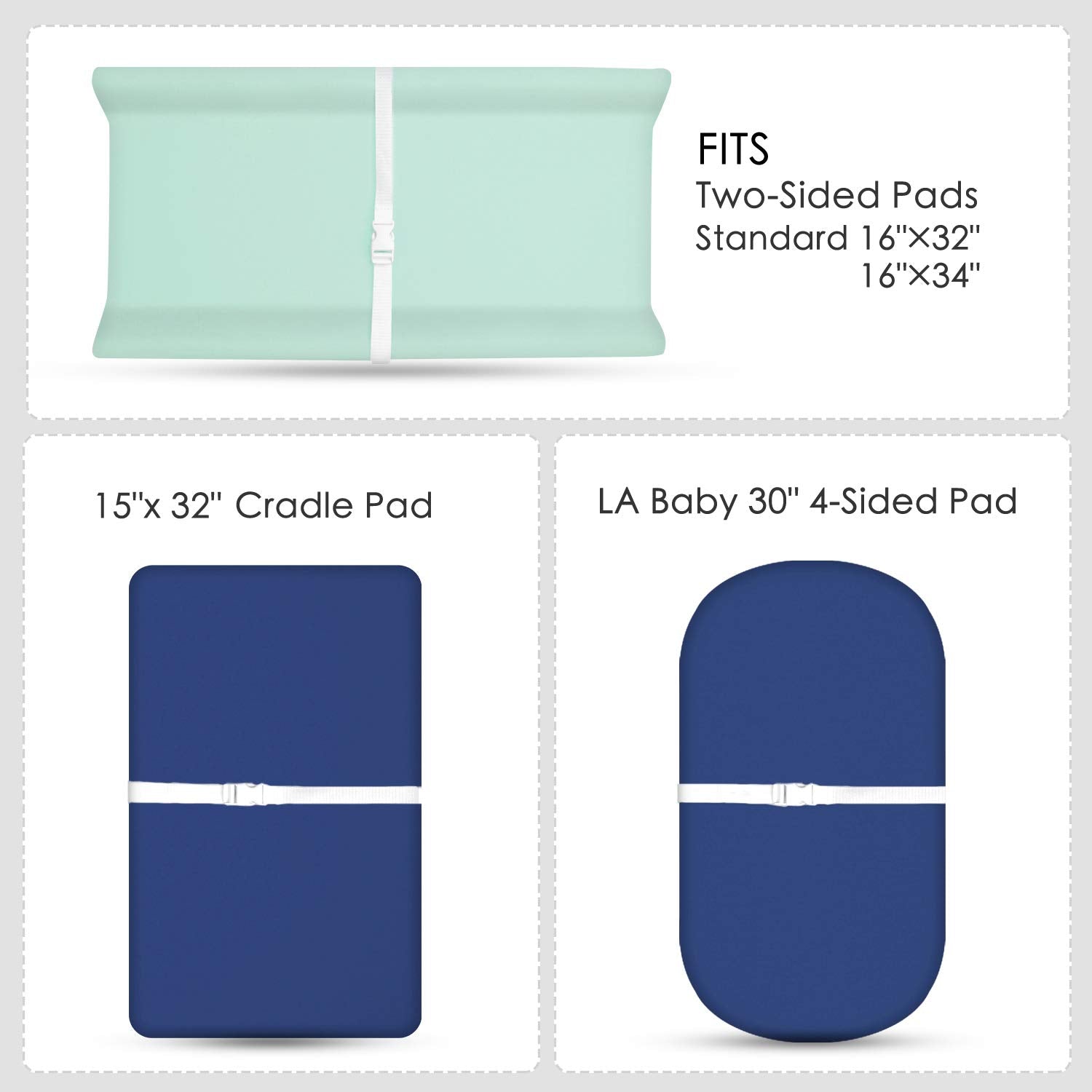 TILLYOU Changing Pad Cover Set in Soft Jersey Material - Fits 32"/34''x16 Contoured Pad for Babies, Navy Blue & Lt Green