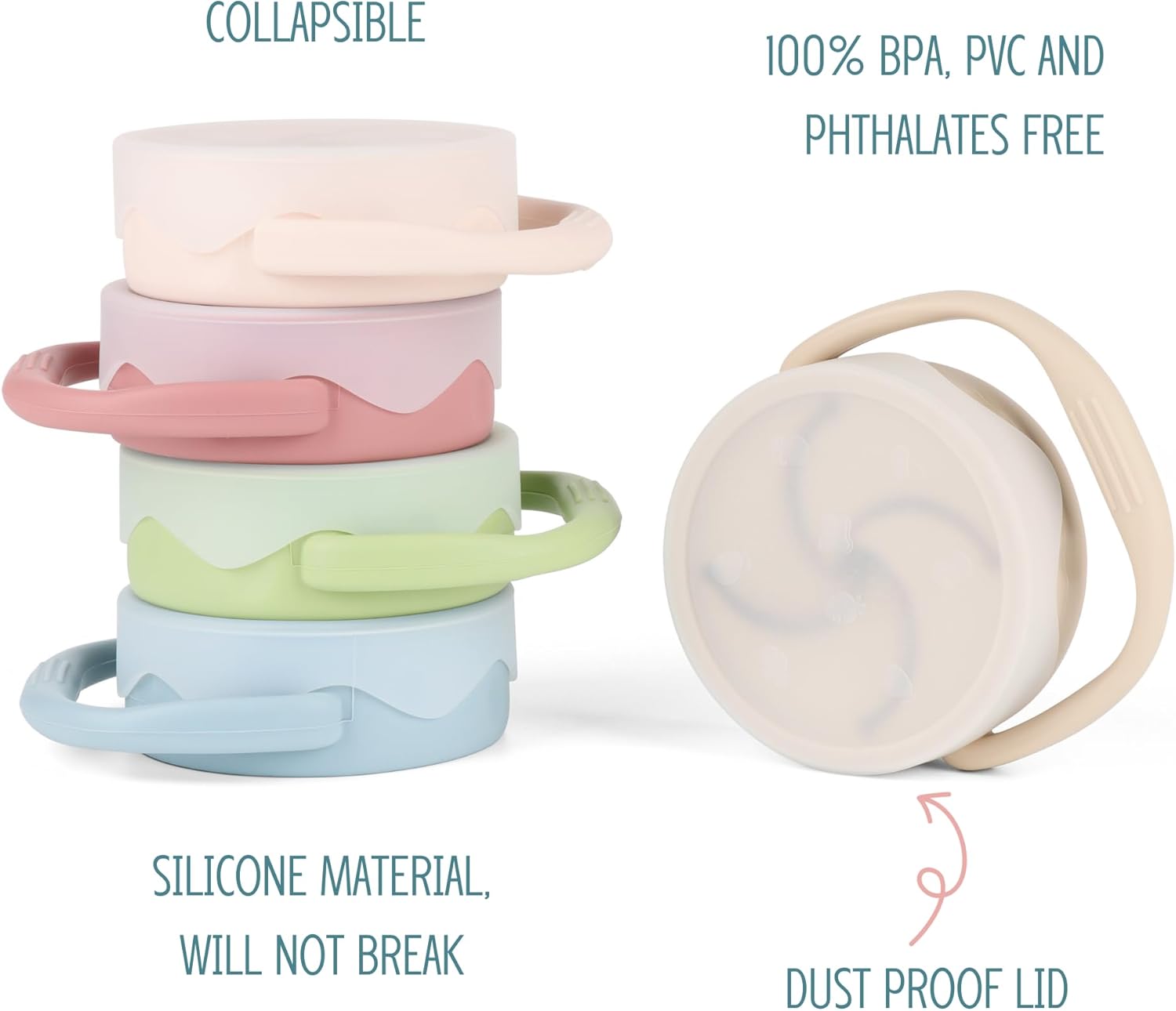 Silicone Snack Cups for Toddlers, Snack Containers with Lids, Foldable Baby Food Catcher with Holders and Dustproof Lid, 2 Pack (Color 3)