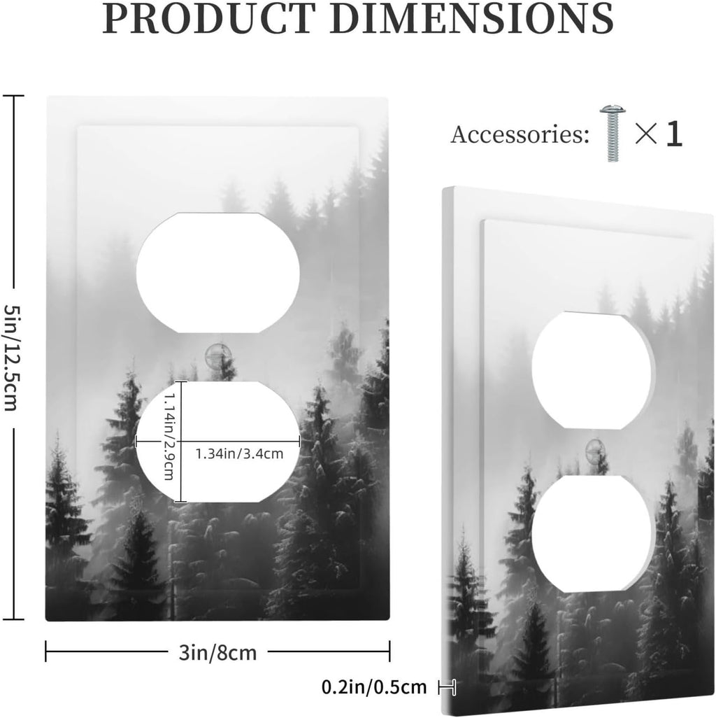 Foggy Forest Natural Scenery Retro Tree Pine Outlet Covers 1 Gang Duplex Light Switch Cover Decorative Switch Plates Electrical Receptacle Faceplate Wall Plate for Bed Room Living Room Decor