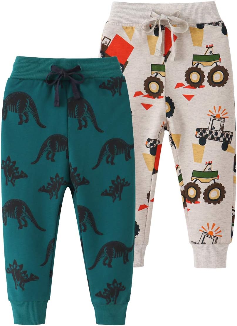 HUAER& Baby Boy's Jogger Pants Dinosaur Car Drawstring Elastic Sweatpants