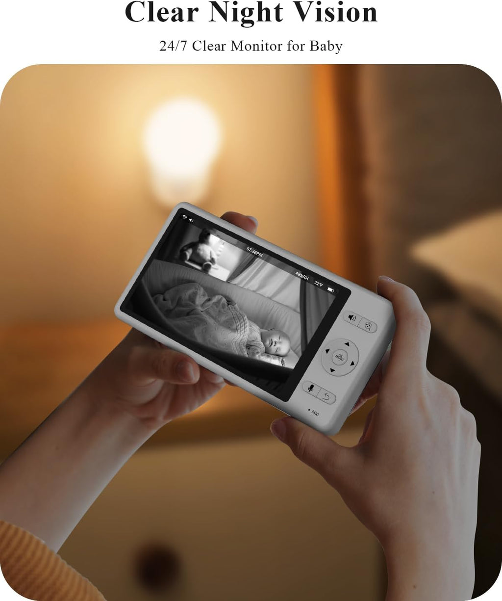 WUUK 2K Video Baby Monitor, 5.5'' Baby Monitor with 360 PTZ Color Display with 135° Wide Angle, 3700mAh Battery, Ultra-clear Night Vision, Baby Camera with App, Temper & Humidity Sensor, Cry Detection