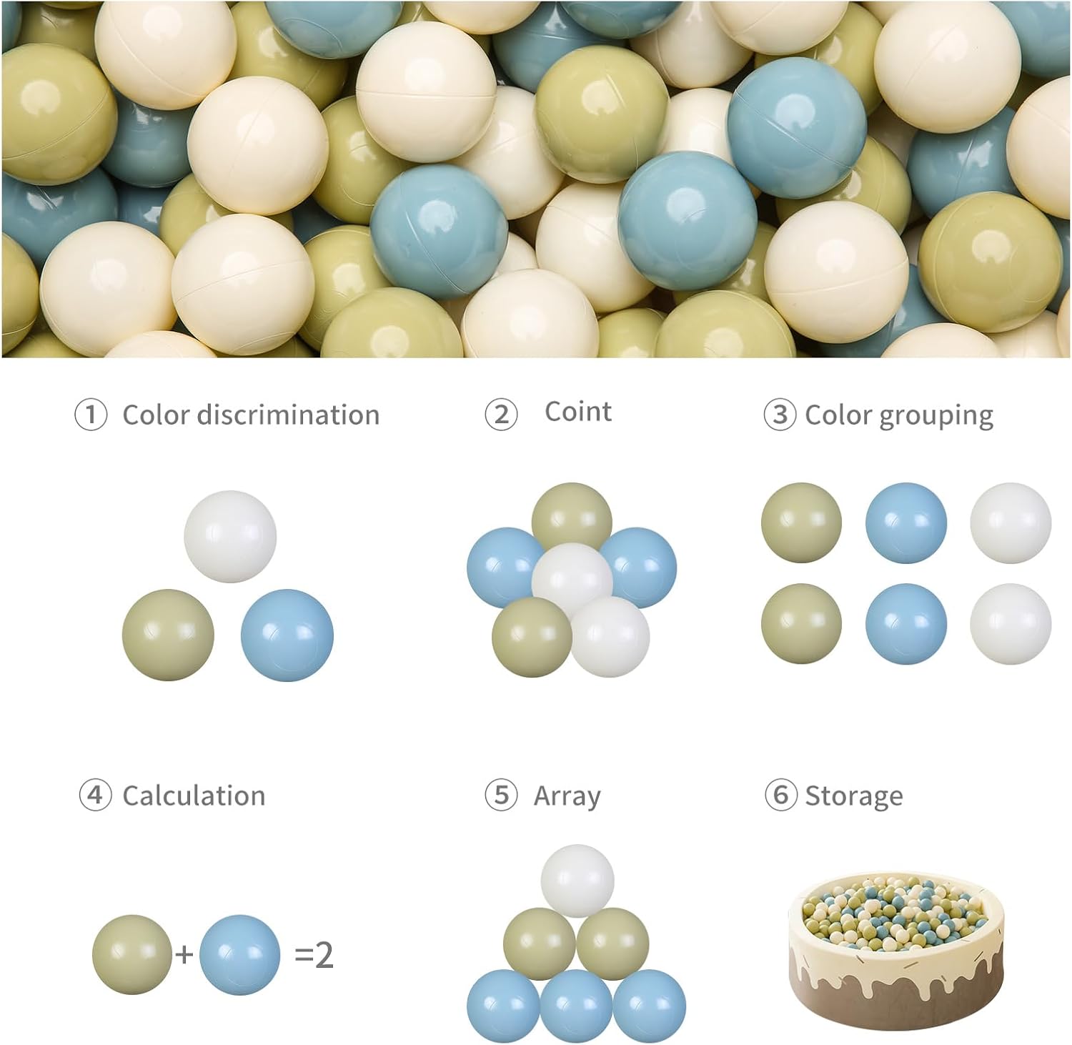 GOGOSO Ball Pit Balls - 2.15inch Plasticsball for Kids Toddlers Birthday Gifts, Summer Vibrant Colors Visual Stimulation Xmas Decor, Creamy Green+Creamy Blue+ Soft White