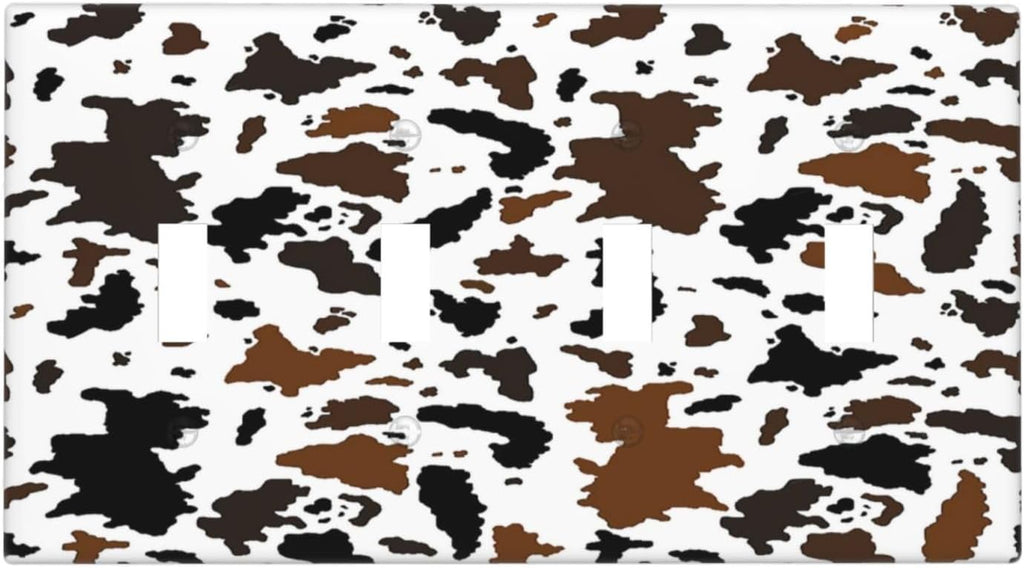 Light Switch Covers Rustic Cowhide Highland Cow Milk Cow Quad Toggle Electrical Faceplate 4 Gang Wall Plate Decorative Switch Plates For Farmhouse Home Decor