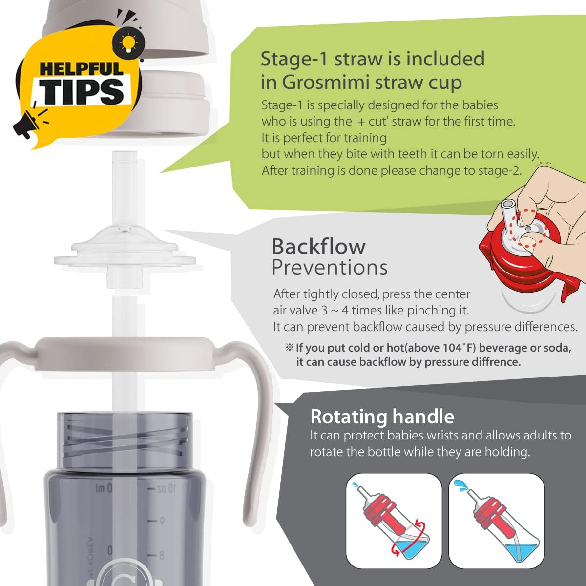 GROSMIMI Spill Proof no Spill Magic Sippy Cup with Straw with Handle for Baby and Toddlers, Customizable, PPSU, BPA Free 6 oz (Butter)