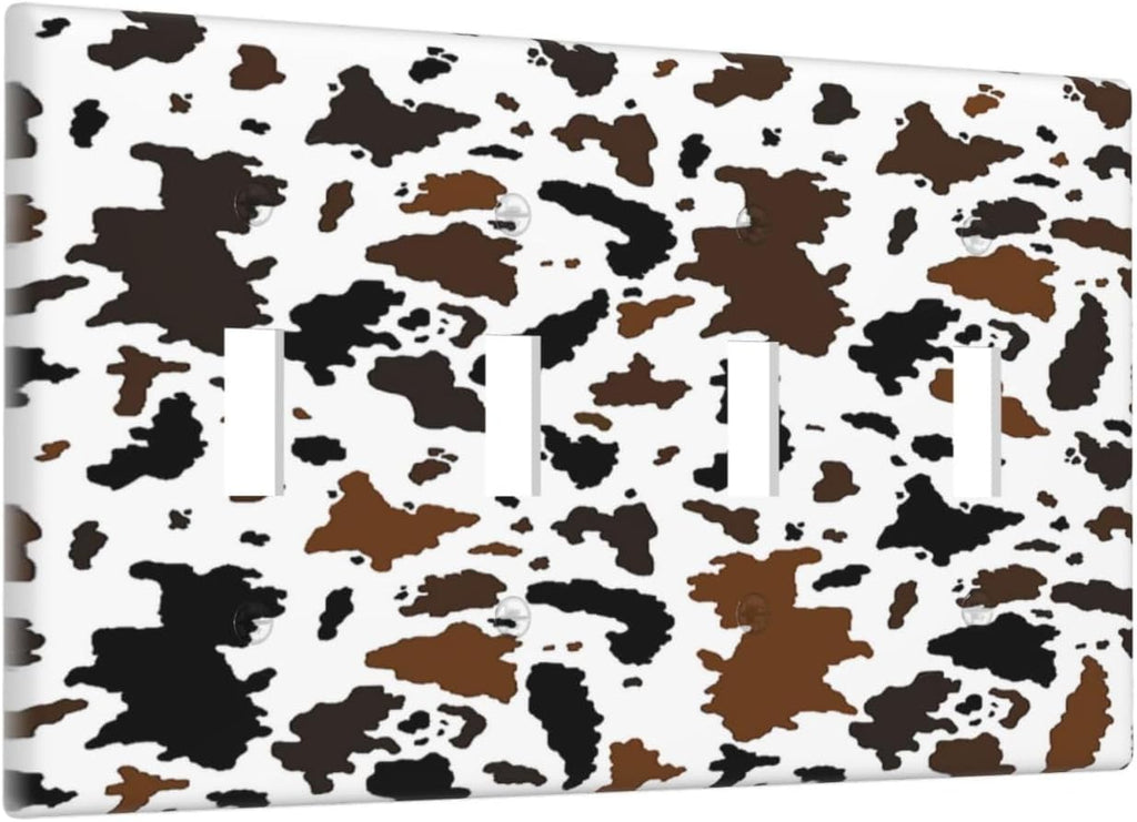 Light Switch Covers Rustic Cowhide Highland Cow Milk Cow Quad Toggle Electrical Faceplate 4 Gang Wall Plate Decorative Switch Plates For Farmhouse Home Decor