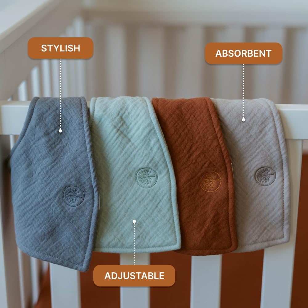 Parker Baby Muslin Bandana Drool Bibs | 100% Soft Muslin Cotton, Absorbent & Adjustable | Stylish Teething & Drooling Bibs