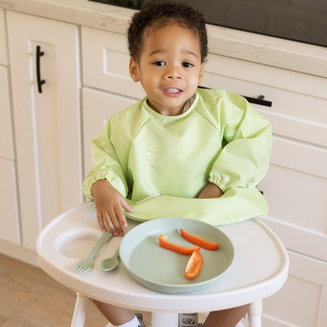 Tiny Twinkle Mess Proof Baby Bibs | 2-Pack Waterproof Smock Baby Bibs for Eating | Machine Washable Long Sleeve Bibs, Baby Led Weaning, Toddler Bibs, BLW Supplies (Rainforest, Small 6-24 Months)