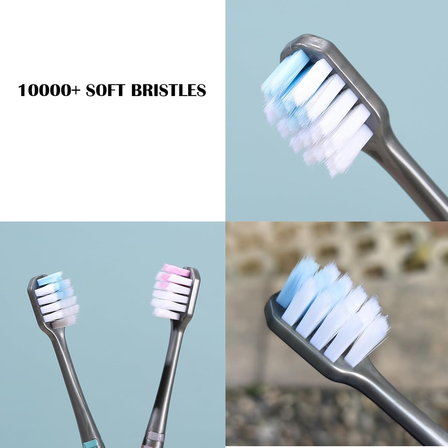 EasyHonor Soft Toothbrushes, Adult Medium Bristle Toothbrushes with Fashion Color Crystal & Non-Slip Handle and Wide-Head and Square Hole Bristles, Soft Toothbrush for Sensitive Gums (6 Pack)