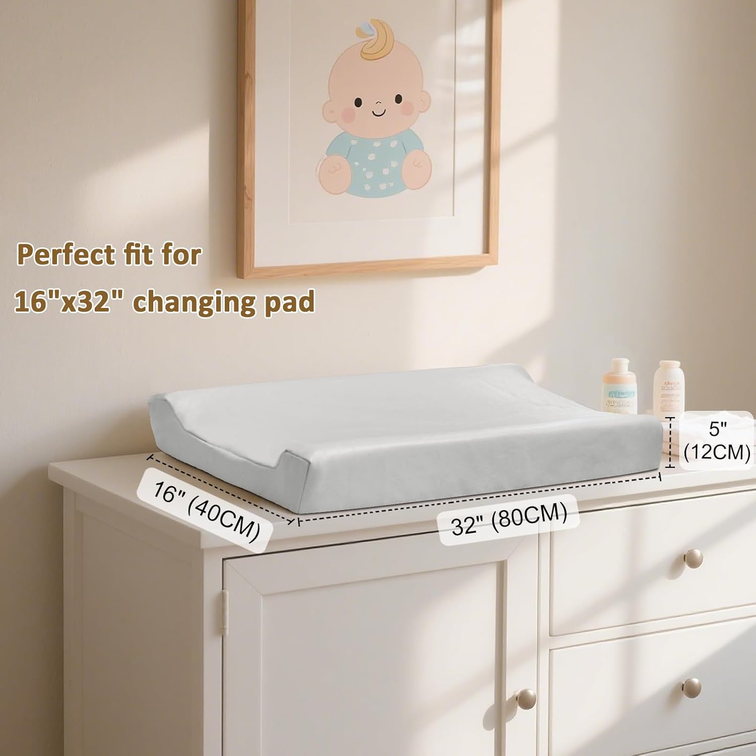 Owlowla Changing Pad Cover,Waterproof Changing Pad Covers-Soft Leather Diaper Changing Table Cover,Fits Standard Changing Pads for Baby Boy Girl（Light Gray）