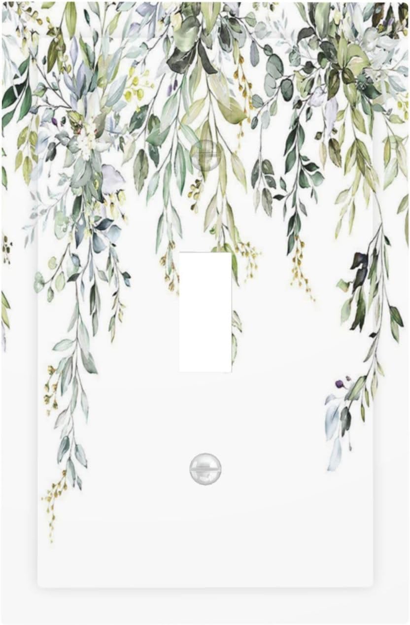 Decorative Light Switch Cover Boho Farmhouse Flower Leaf Sage Green 1 Gang Single Toggle Device Electrical Faceplate Switchplates Decorator Outlet Wall Plate for Bedroom Cabin Decor