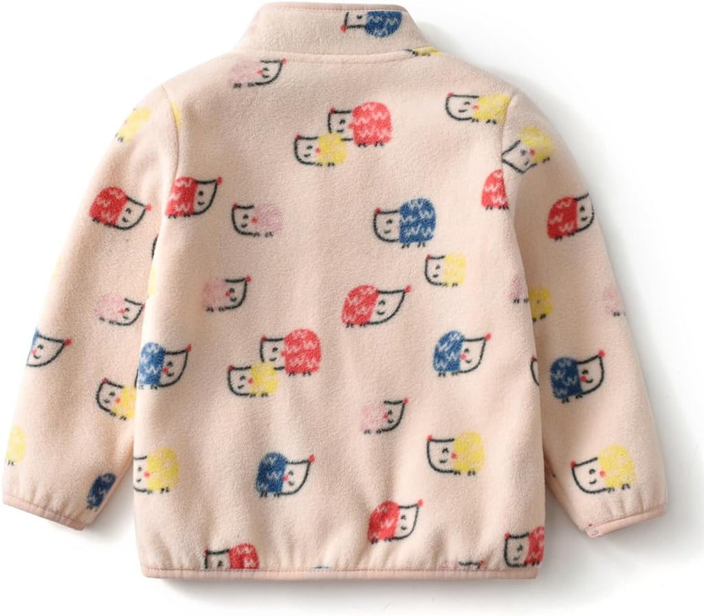 Kids Printed Polar Fleece Jacket Toddler Baby Boys Girls Autumn Winter Warm Sherpa Lining Outerwear Soft Lightweight