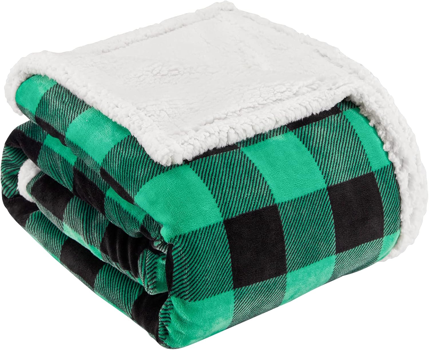 Touchat Sherpa Green and Black Buffalo Plaid Christmas Twin Blanket 60" X 70", Fuzzy Fluffy Soft Cozy Blanket, Fleece Flannel Plush Microfiber Blanket for Couch Bed Sofa (Green and Black)
