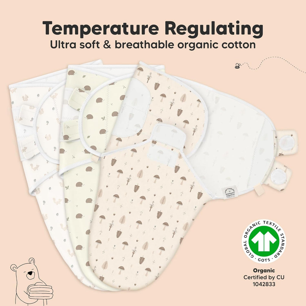 KeaBabies 3-Pack Organic Baby Swaddle Sleep Sacks - Swaddles for Newborns, Infant 0-3 Months, Baby Girls, Boys, Soft & Snug Newborn Sleep Sack, Nursery Swaddling Blankets (Nibbles/Bruce)