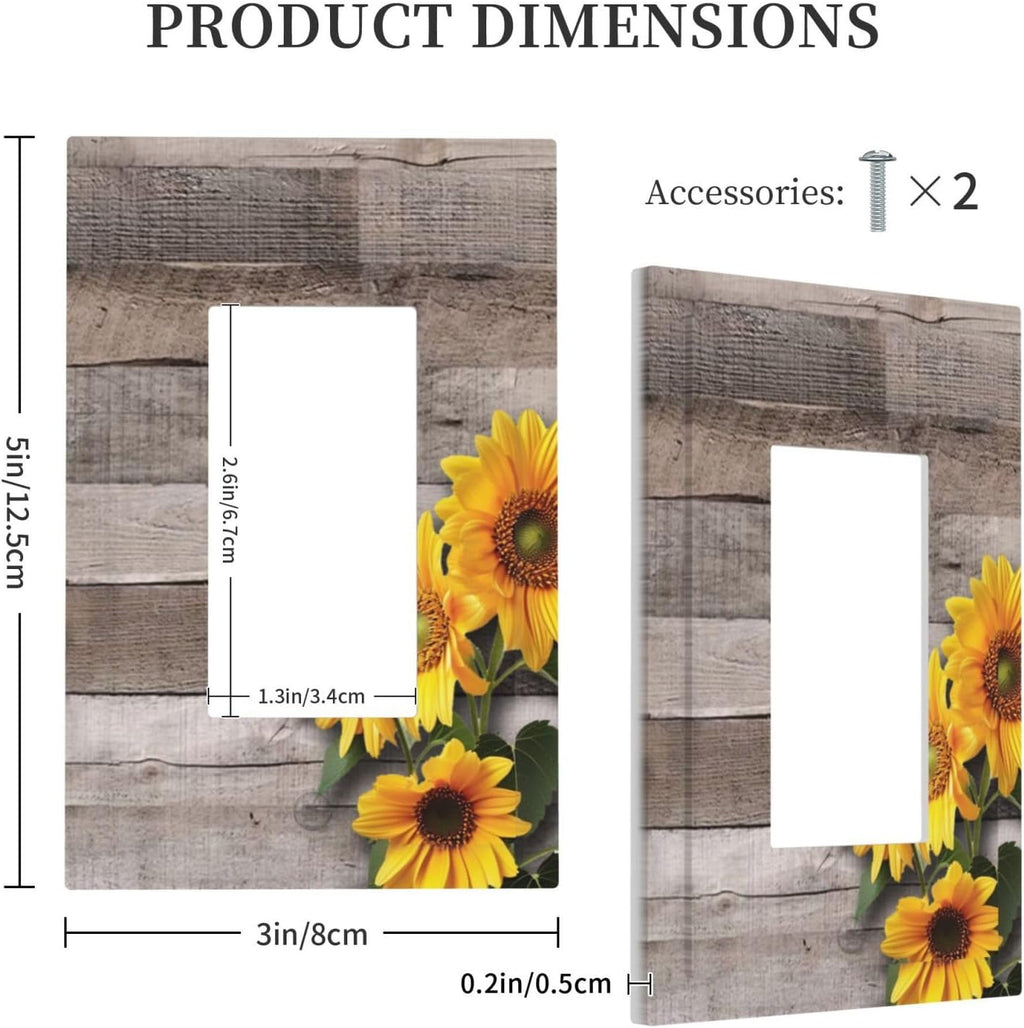Sunflower Rustic Brown Gray Wood Decorative Outlet Covers 1 Gang Single Rocker Light Switch Cover Plate Wall Plates GFCI Faceplate for Farmhouse Home Decor