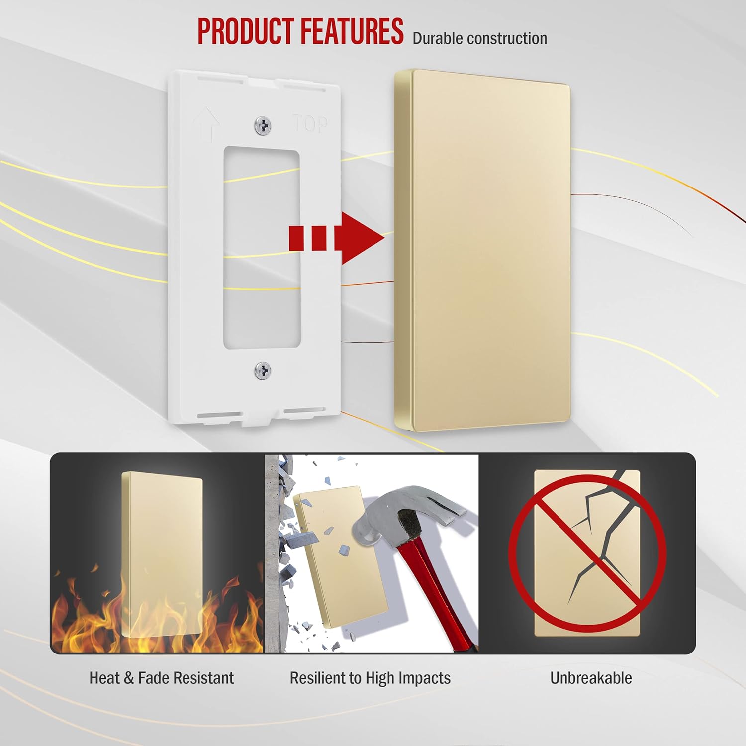 ENERLITES Screwless Blank Wall Plate, Child Safe Blank Device Outlet Cover, Standard Size, 1-Gang 4.68" x 2.93", Polycarbonate Thermoplastic, UL Listed, SI8801-GD, Gold