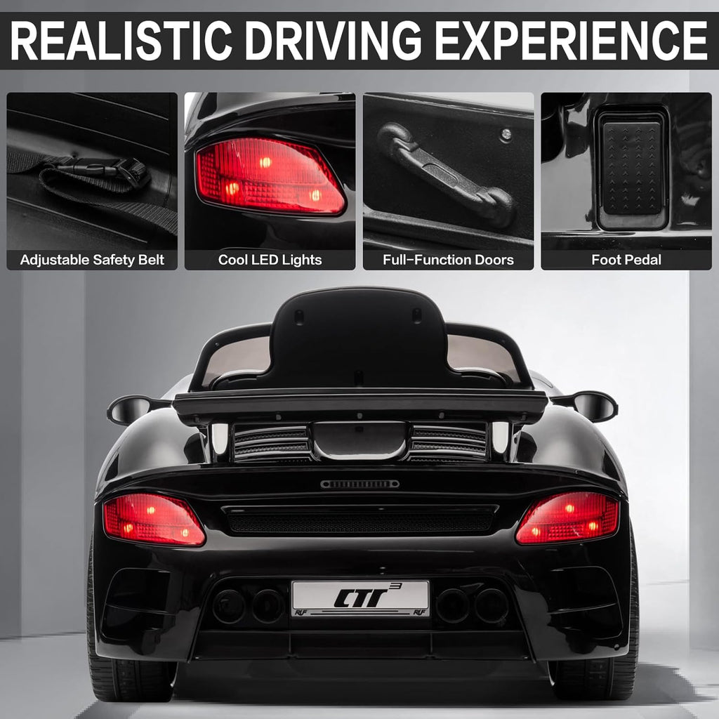 Licensed RUF CTR3 12V Kids Electric Car with Parent Remote Control, 2 Motors, 3 Speeds, LED Lights, MP3 Player | Battery Powered Ride-On Toy for Kids to Drive - Black