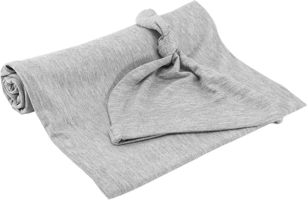 iEvolve Cotton Knitted Baby Swaddle Blanket with Hat Headband Set Newborn Swaddle Wrap Receiving Blankets for Baby Girl Boy 45" x 45"(Ginger)