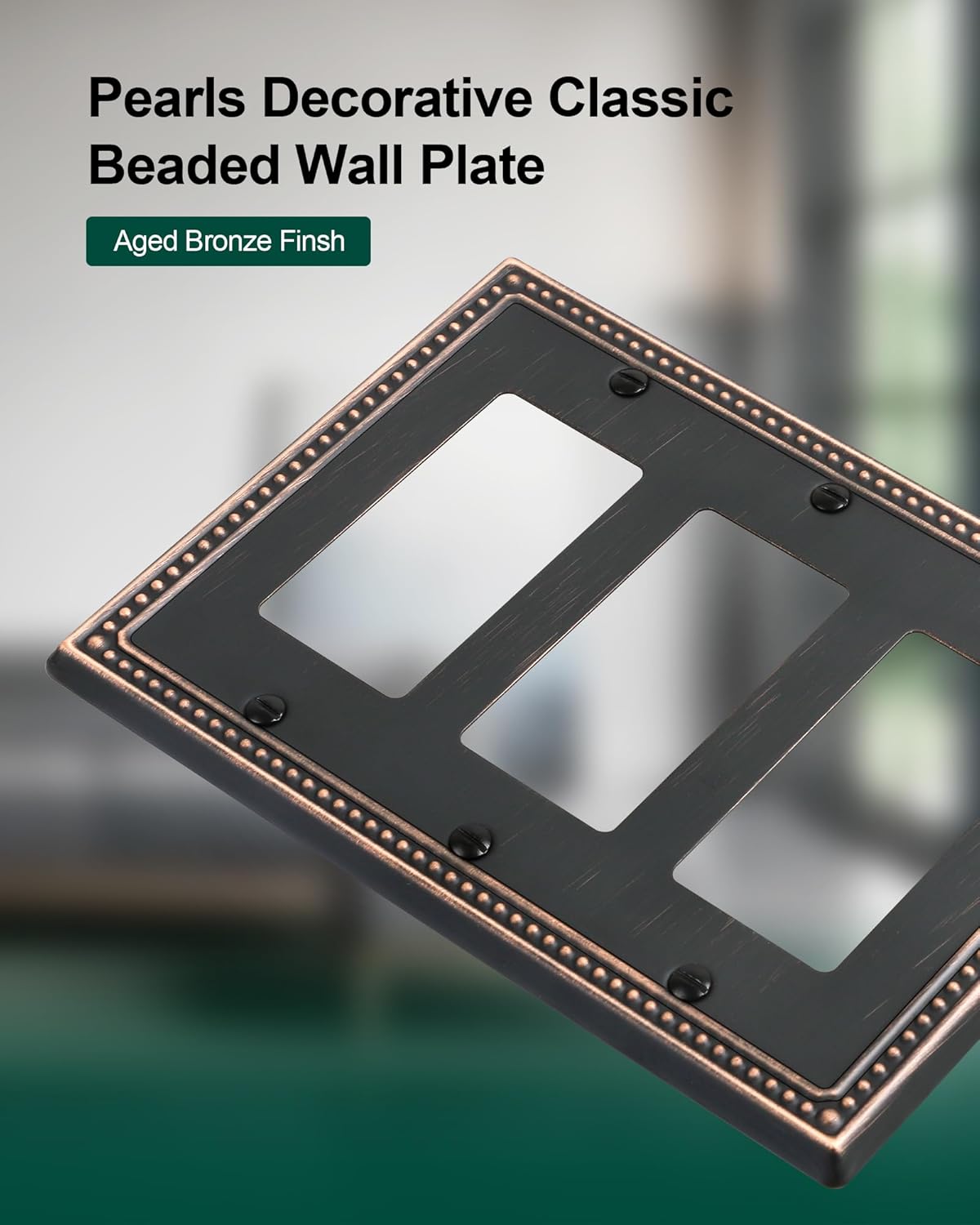 2-Pack Triple Decorator Outlet Cover Plate, Aged Bronze Pearls Decorative Switch Plates and Outlet Covers, Metal Wall Plates for Electrical Outlets, Receptacle, GFCI Outlet, Dimmer Switch