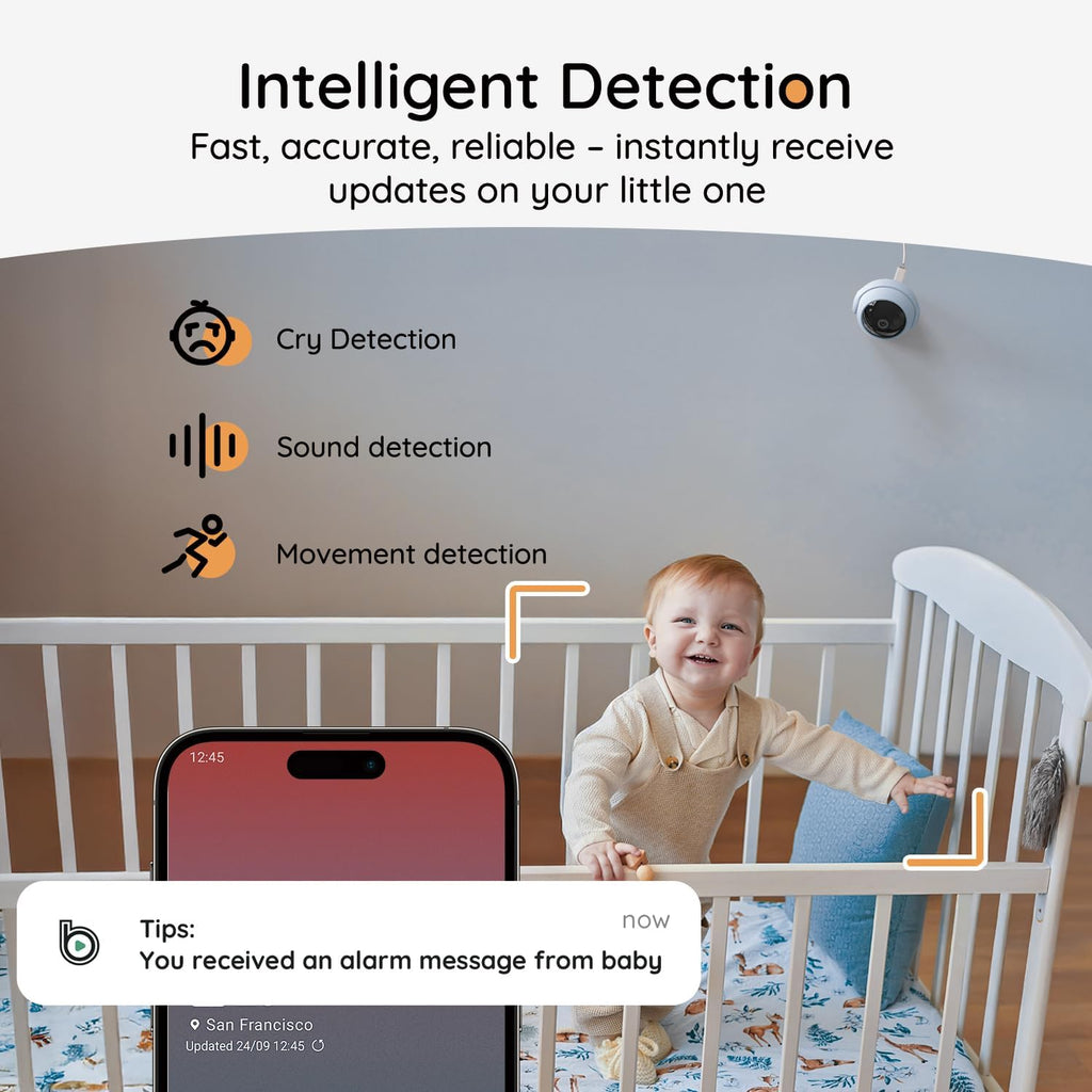 BOIFUN Additional Baby Camera Specifically Compatible with Baby2TM Video Baby Monitor, 360° Camera with Night Light, Auto Tracking, AI Motion & Sound Detection, Two-Way Audio