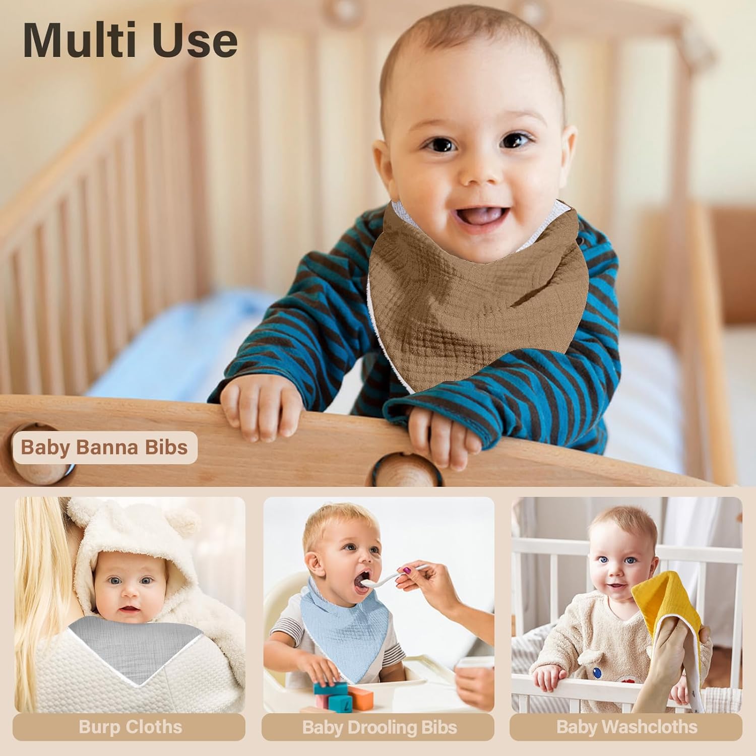 Muslin Baby Bibs,Soft Triangular Baby Bandana Drool Bibs for Baby Boy Girl,Solid Colors Bib for Drooling Teething