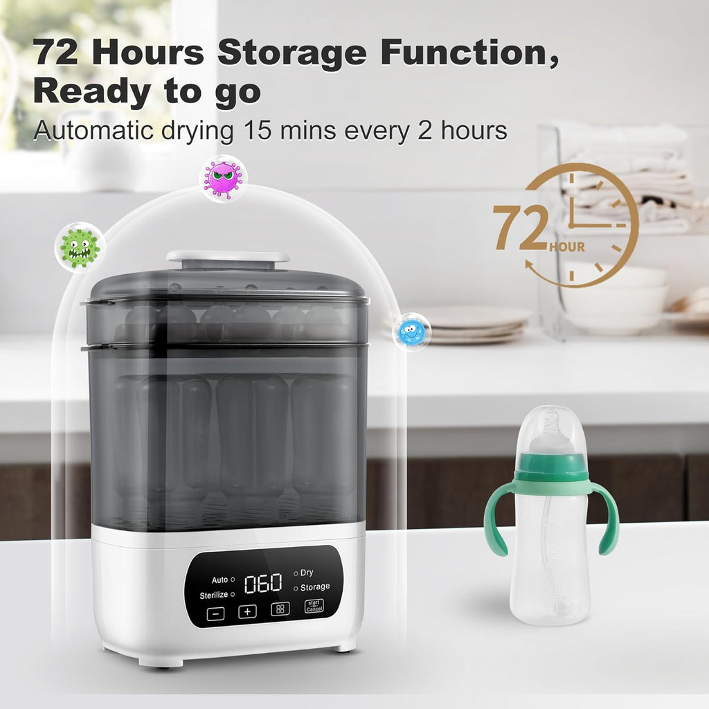 Baby Bottle Steamer and Dryer, Electric Steamer and Dryer for Baby Bottles, 4-in-1 Bottle Steamer and Dryer, Universal Fit for All Bottles, LED Touch Screen, Auto Shut-Off