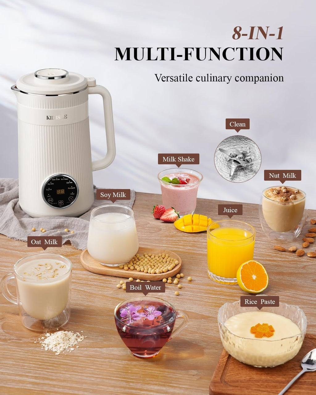 8 in 1 Nut Milk Maker Blender, 32oz Homemade Soy, Almond, Oat, Coconut, Plant Based and Non Dairy Beverages, Automatic Soybean Machine With Delay Start/Keep Warm/Boil Water, Cream