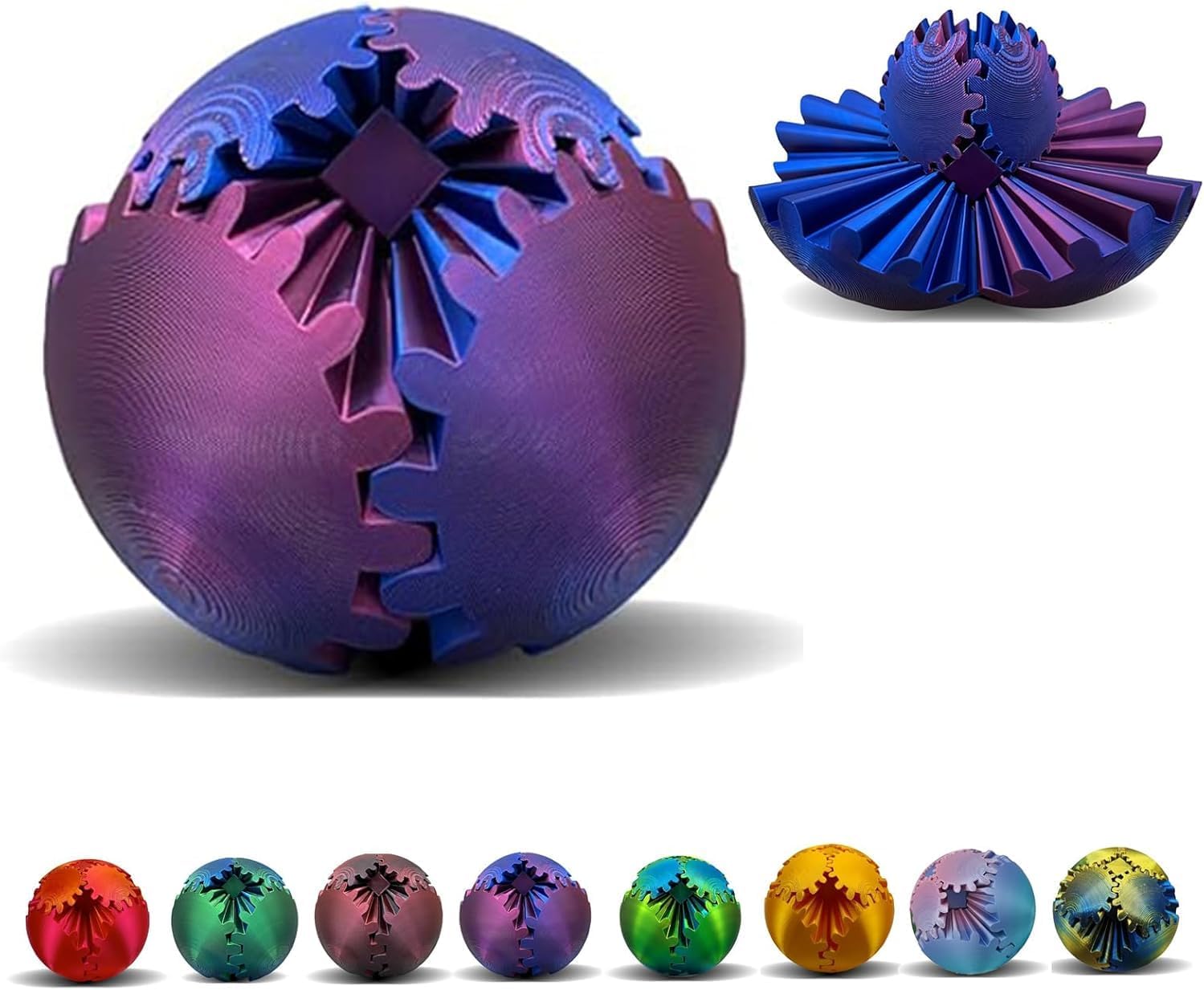 2024 New Gear Ball- 3D Printed Gear Ball Spin Ball or Cube Fidget Toy Desk Toy - Ideal for Sensory Needs and Autism Activity Gear Ball for Adults & Kids (Purple)