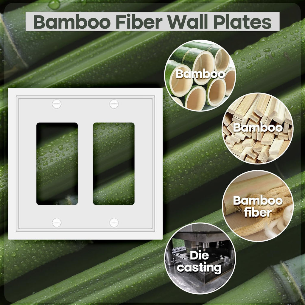 Double Decorator Switch Cover Plate White Classic Decorative Decorator Switch Plates Cover 2 Gang Rocker Wall Plate Cover for Duplex Toggle, 2 Pack