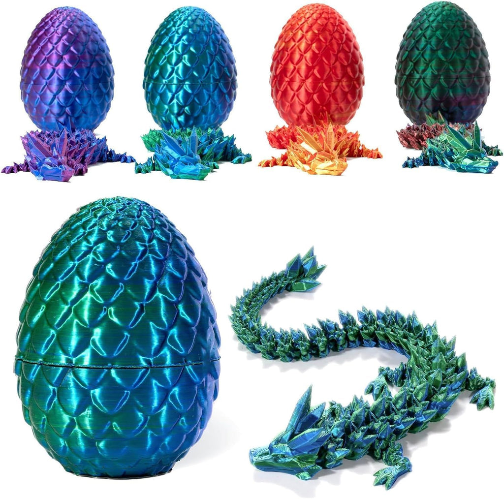 Easter Egg Dragon Egg 12Inch Dragon Toy 3D Printed Dragon Fidget Toys, 3D Printed Dragon Egg with Articulated Dragon Inside Fidget Toys for Autism/ADHD, Easter Gifts(LaserGreen)