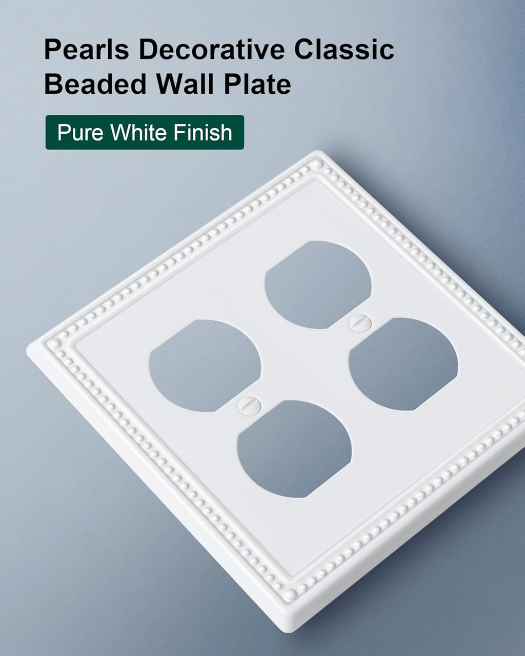 2-Pack Double Duplex Outlet Cover, Metal Switch Plates and Outlet Covers, Pure White Pearls Decorative Wall Plates for Electrical Outlets, 2 Gang Receptacle Cover, Corrosion Resistant
