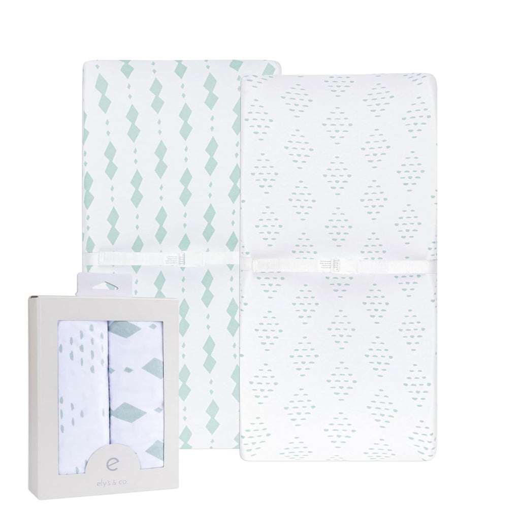 Changing Pad Cover - Cradle Sheets Fits Baby Mattress Sheet 36" X 18 - Unisex Grey Sage Diamond - 2 Pack Set