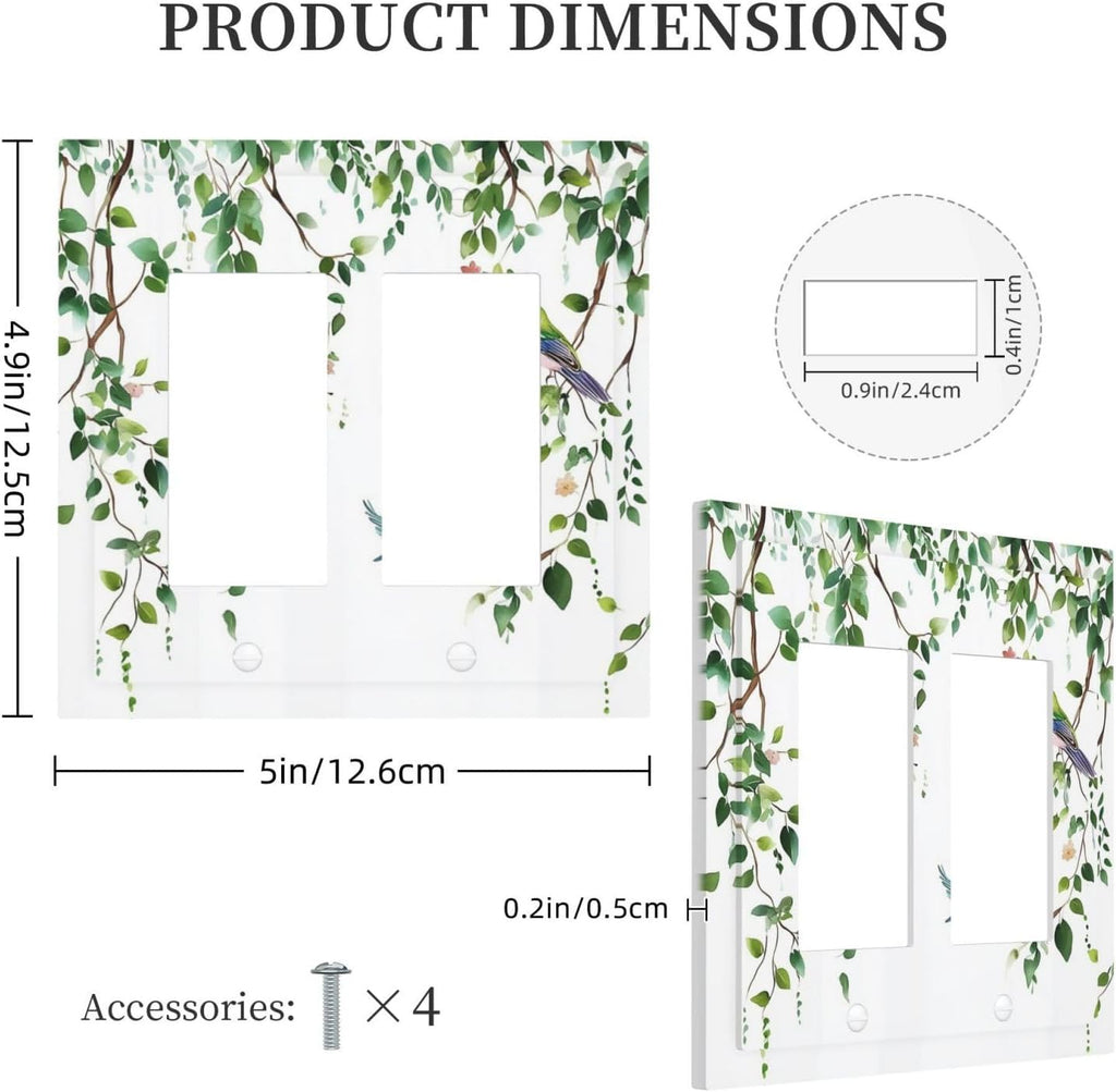 Decorative Outlet Covers Green Leaves Bird Eucalyptus Sage Plant 2 Gang Double Gfci Rocker Electrical Wall Panels Light Switch Cover Plate For Bed Room Living Room Decor