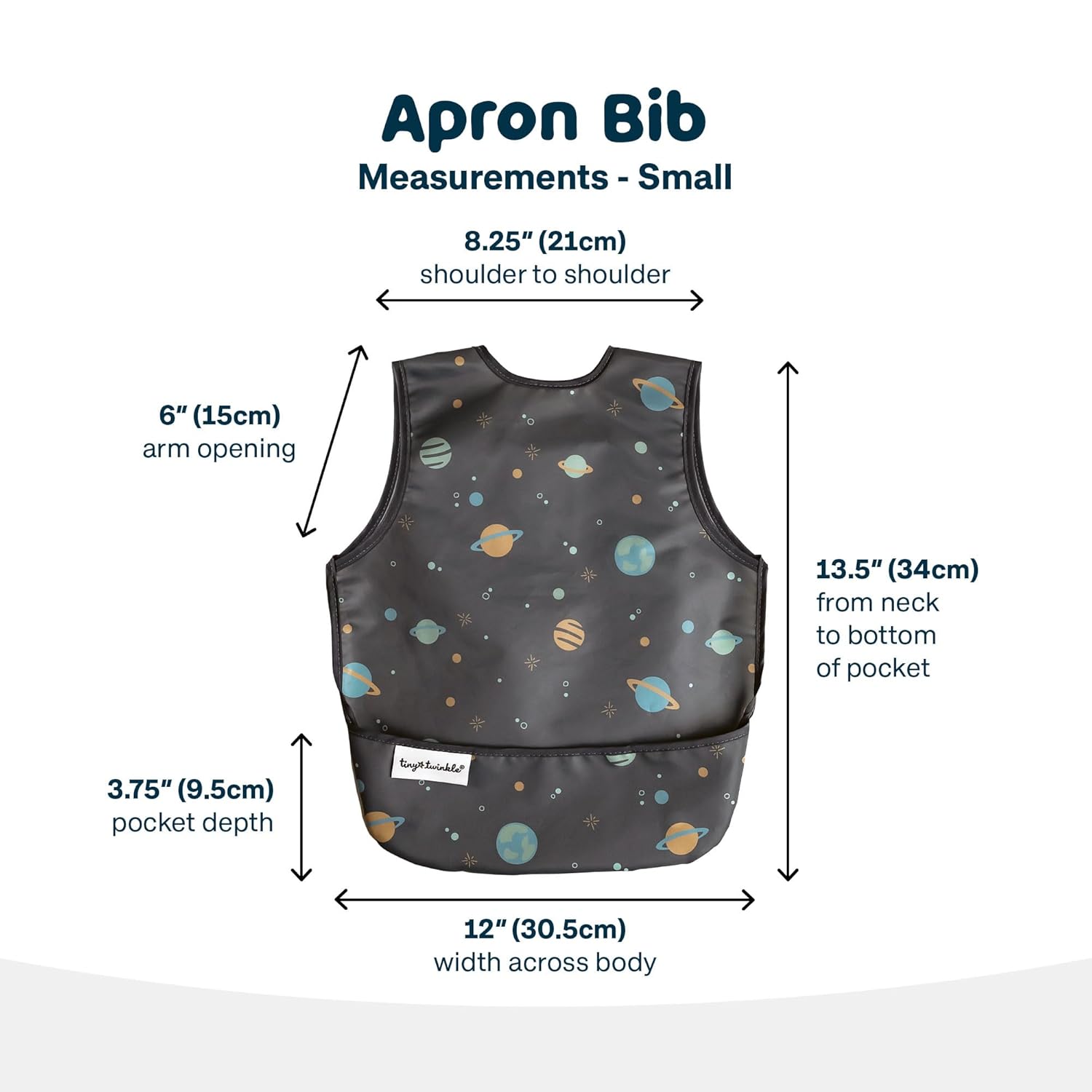 Tiny Twinkle Mess Proof Baby Bib - Waterproof & Lightweight Baby-Led Weaning Apron | 100% Recycled Polyester, Easy Clean & Machine Washable (Space, Small 6-24 Months)