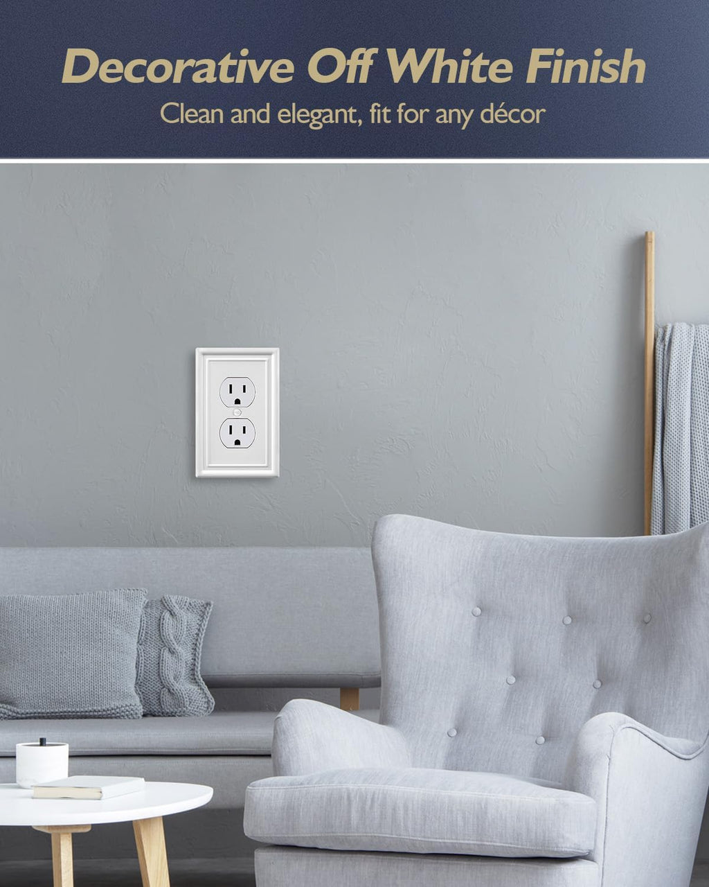 4-Pack Duplex Outlet Covers, Off White Electrical Outlet Cover Plate, Metal Wall Plate for Receptacle, Light Switch, 3.15''*4.88'', Midsize