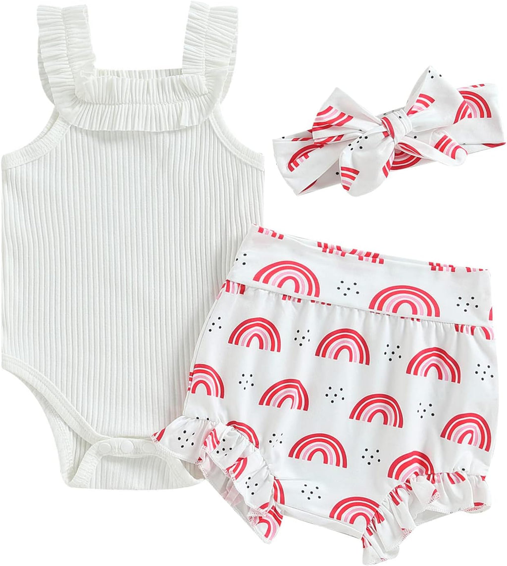 fhutpw Baby Girl Clothes Summer Cute Outfits 3 6 12 18 Months Spaghetti Strap Romper & Floarl Shorts Sets