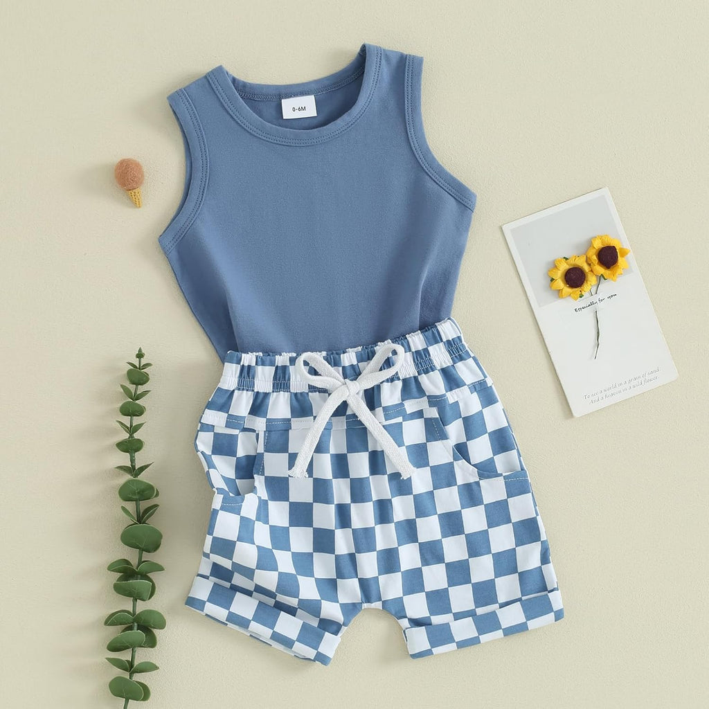 Kupretty Baby Boy Summer Clothes Sleeveless Tank Tops Vest T-Shirt + Casual Shorts Toddler Outfits Set