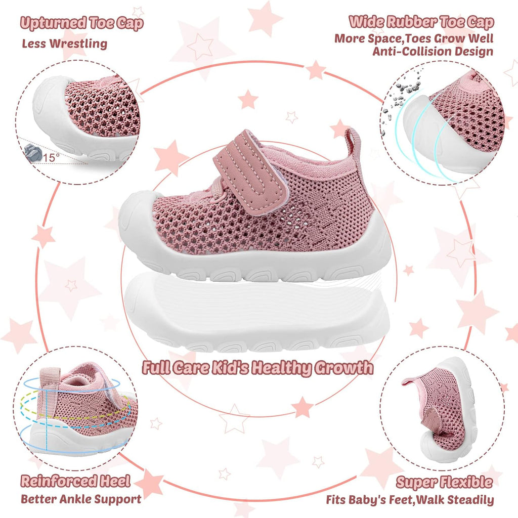 Baby Walking Shoes Toddler Girl Boy Soft Sole Breathable Mesh Slip on Summer Wide Shoes Infant Flexible Lightweight Non-Slip Safer Causal Tennis Shoes Toddler First Walkers Shoes Rubber Soles Outdoor