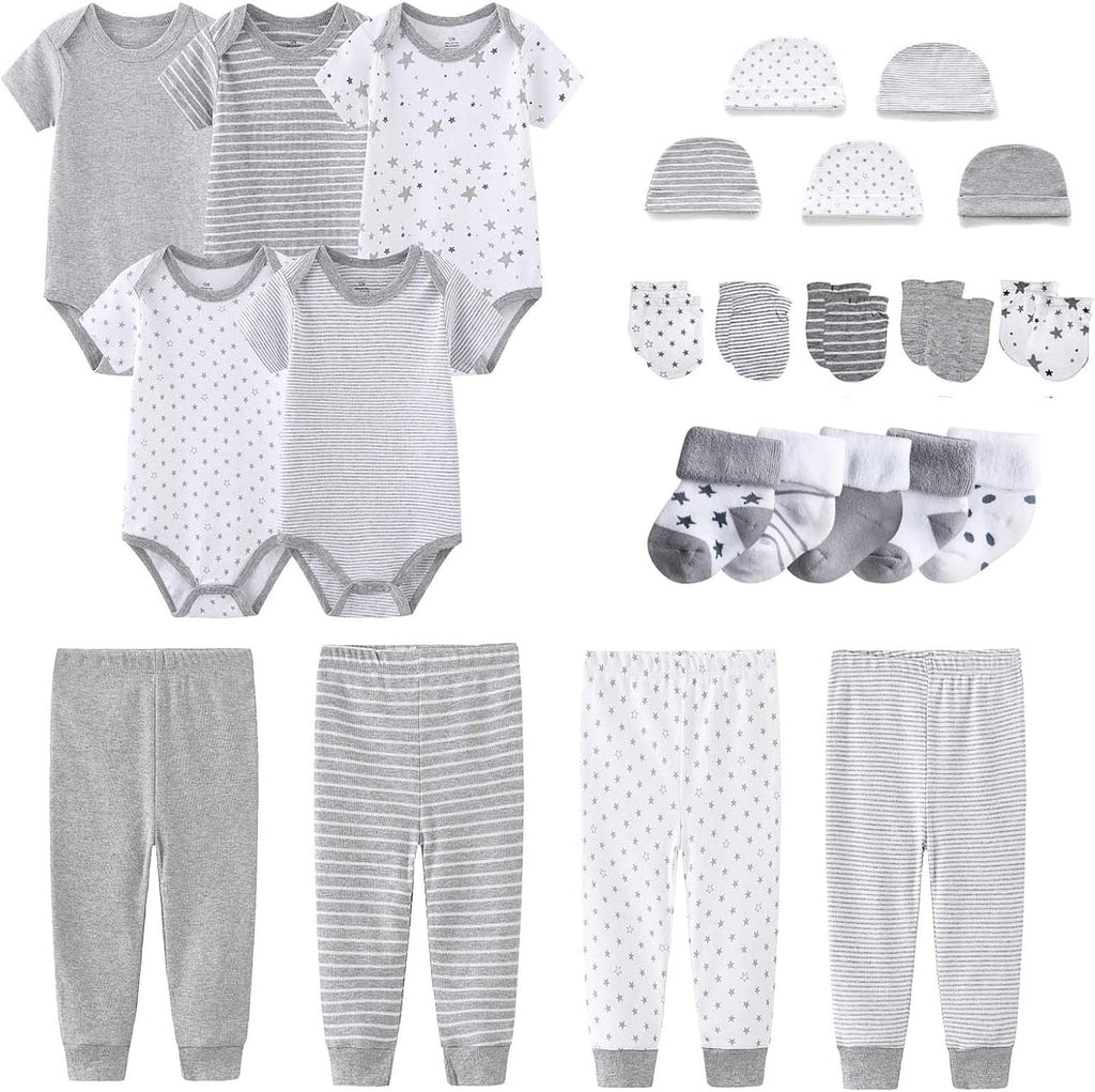 Newborn Layette Gift Set Bodysuits Pants for Baby Girl and Boy 24 Piece 100% Cotton Essentials and Accessories
