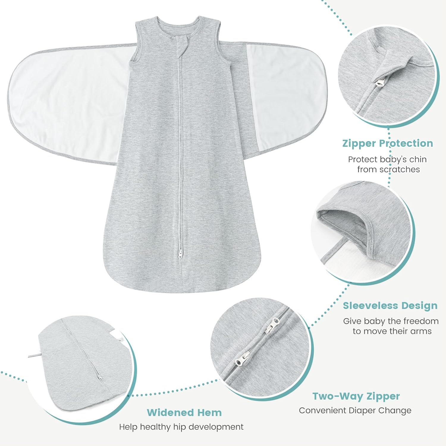 Baby Swaddle Sleep Sack 1.0 Tog 3-in-1 Cotton Baby Swaddle Blanket Wrap for Newborns 0-6 Months Grey