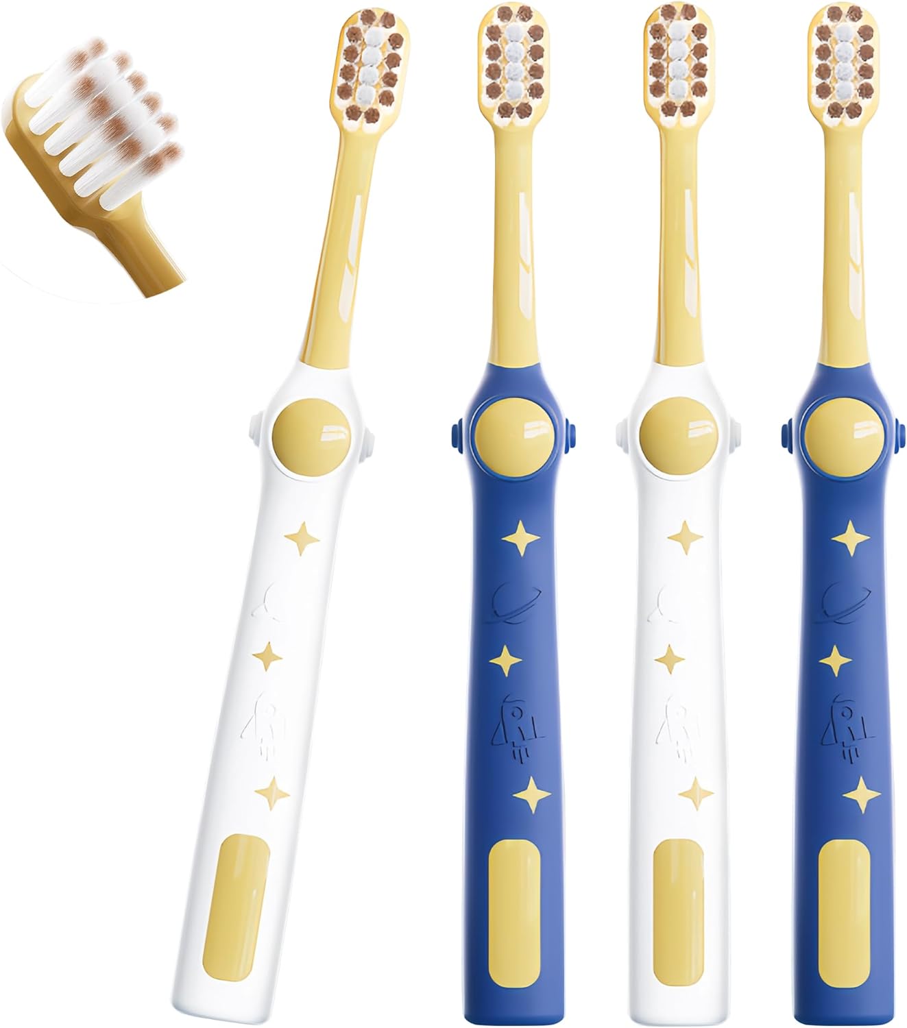 EASICUTI Extra Soft Kids Toothbrushes 4 Pack, Space Style Toddler Toothbrushes for Ages 2-12 Years, Baby Toothbrush 12 Months and up, Childrens Toothbrush Help Remove Plaque and Stains-Blue, White