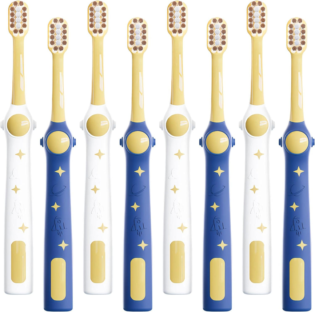 EASICUTI Extra Soft Toddler Toothbrushes 8 Pack, Space Style Kids Toothbrushes for Ages 2-12 Years, Baby Toothbrush 12 Months and up, Childrens Toothbrush Help Remove Plaque and Stains-Blue, White