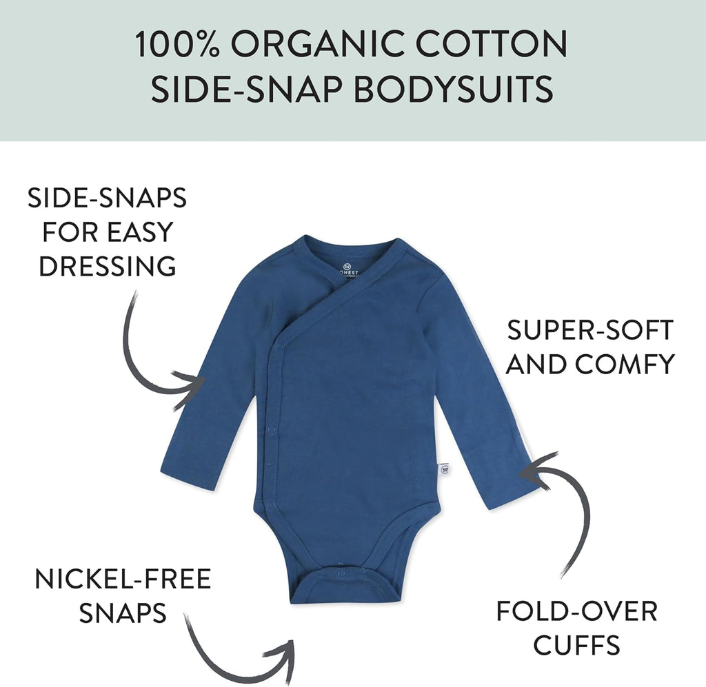 HonestBaby unisex-baby 3-pack Long Sleeve Side-snap Kimono Bodysuits Organic Cotton for Infant Baby Boys, Girls, Unisex