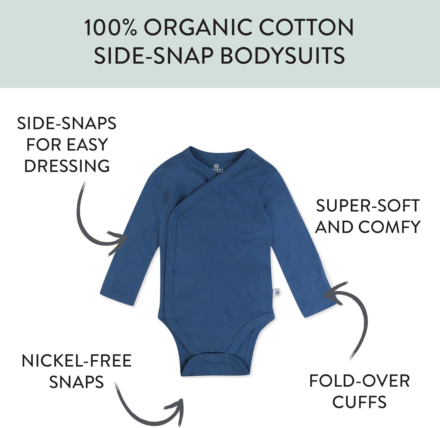 HonestBaby unisex-baby 3-pack Long Sleeve Side-snap Kimono Bodysuits Organic Cotton for Infant Baby Boys, Girls, Unisex