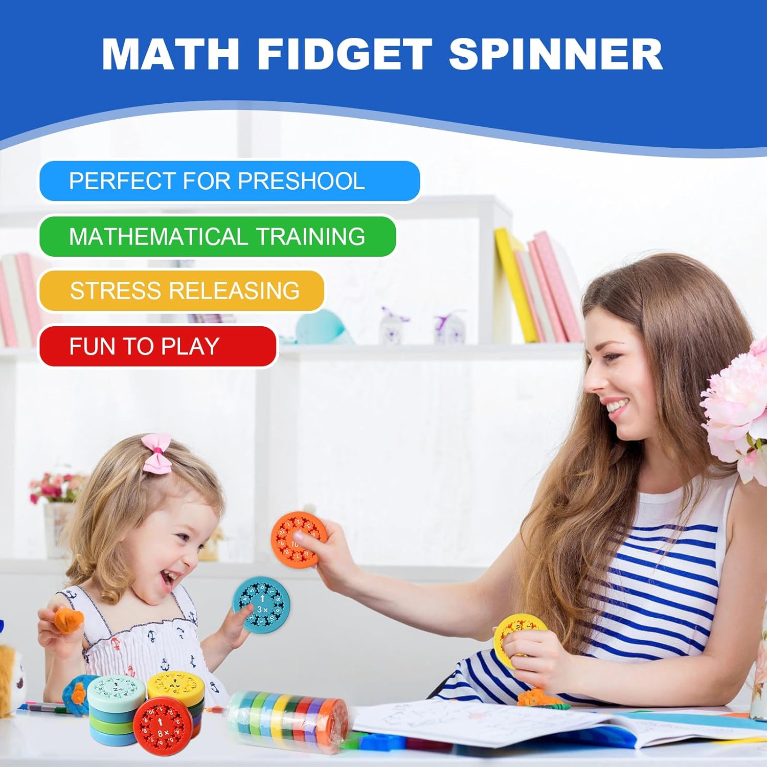 Updated Math Fact Fidget Spinners, Math Facts Fidget Spinners, This is for All The Stimmers - Fidgeters Who are Learning Math, Division and Multiplication on One Fidget (Both 18pcs)
