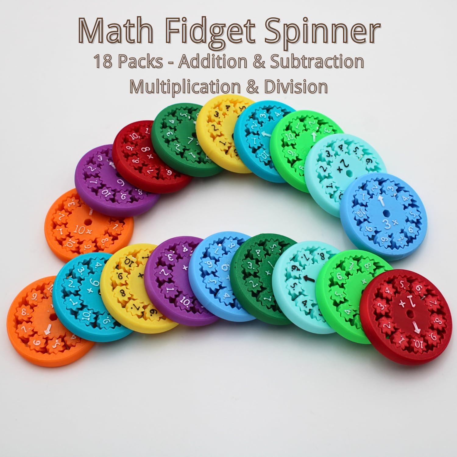 Math Fidget Spinners - Sensory Spinner Math Fact Fidget Spinners Stress Relief Sensory Toys for Kids Adults Addition Subtraction Multiplication and Division Learning (2 Set)