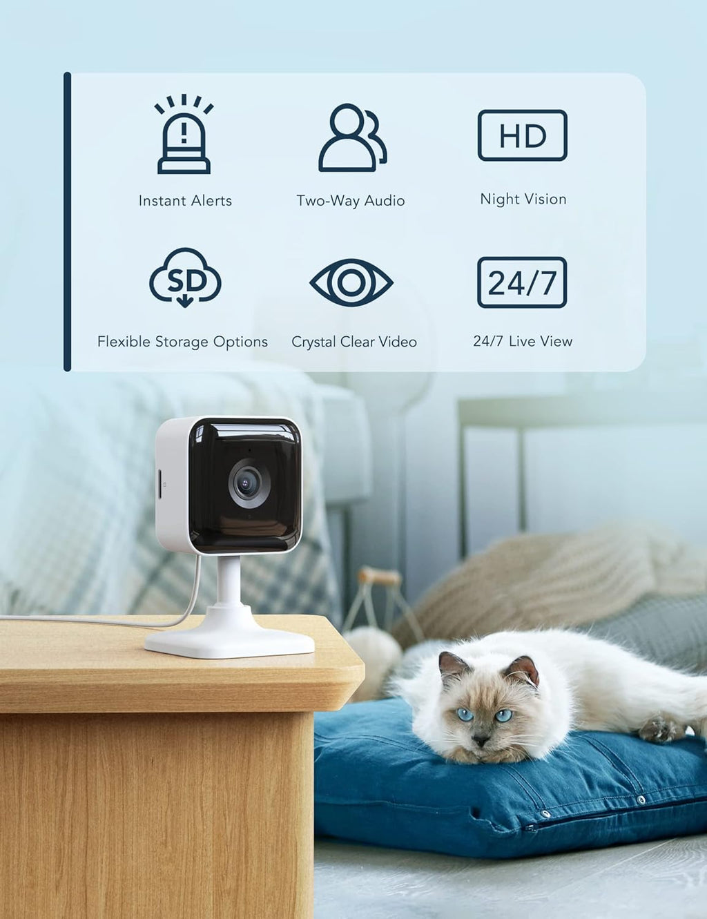 GNCC Indoor Security Camera Dog Camera 1080P Motion Detection, Cameras for Home Security with 2-Way Audio Siren, Night Vision, Cloud & SD Card Storage, Works w/Alexa & Google Home, 2.4G WiFi(only), C2