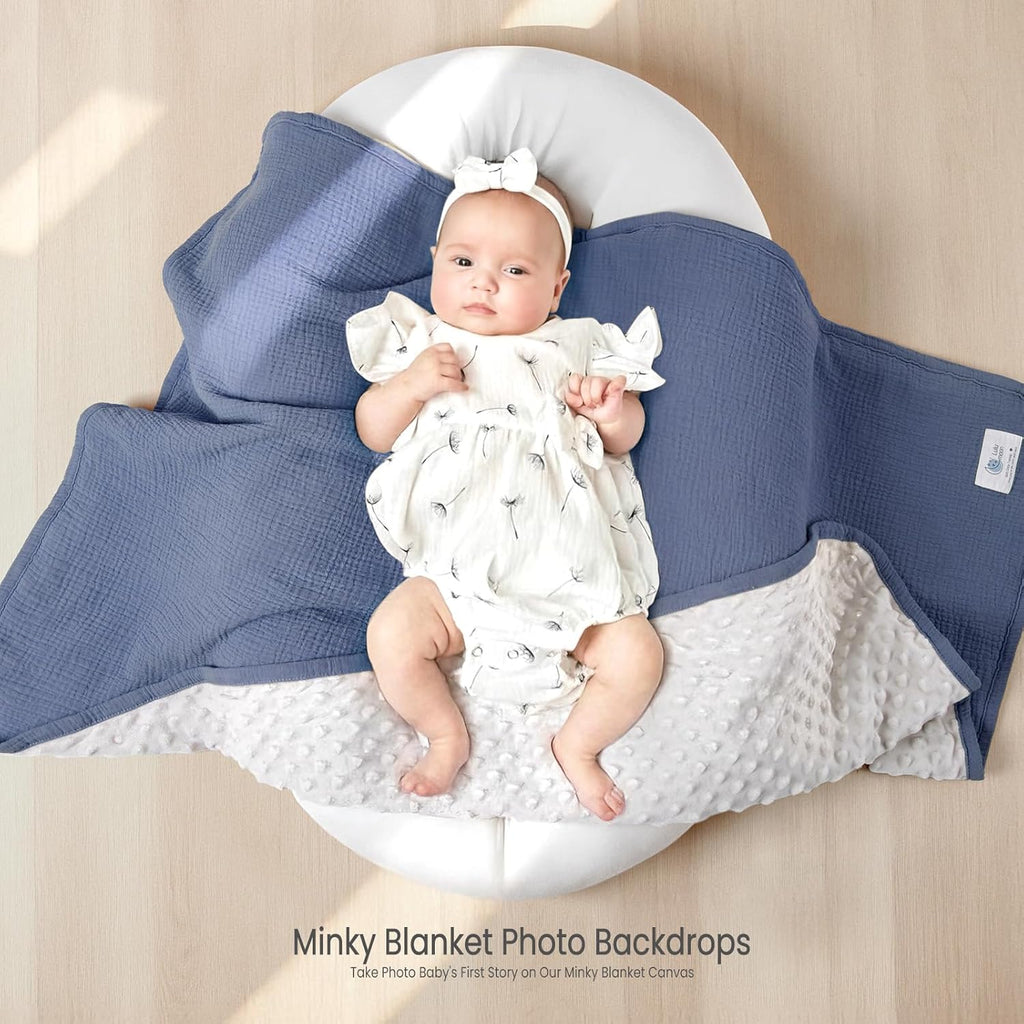 lulumoon Baby Blanket for Newborn Receiving: Minky Dot & Muslin Lightweight - Thermal Blanket Gift for Baby Shower & Hospital Welcoming 30"x40"（Blue）