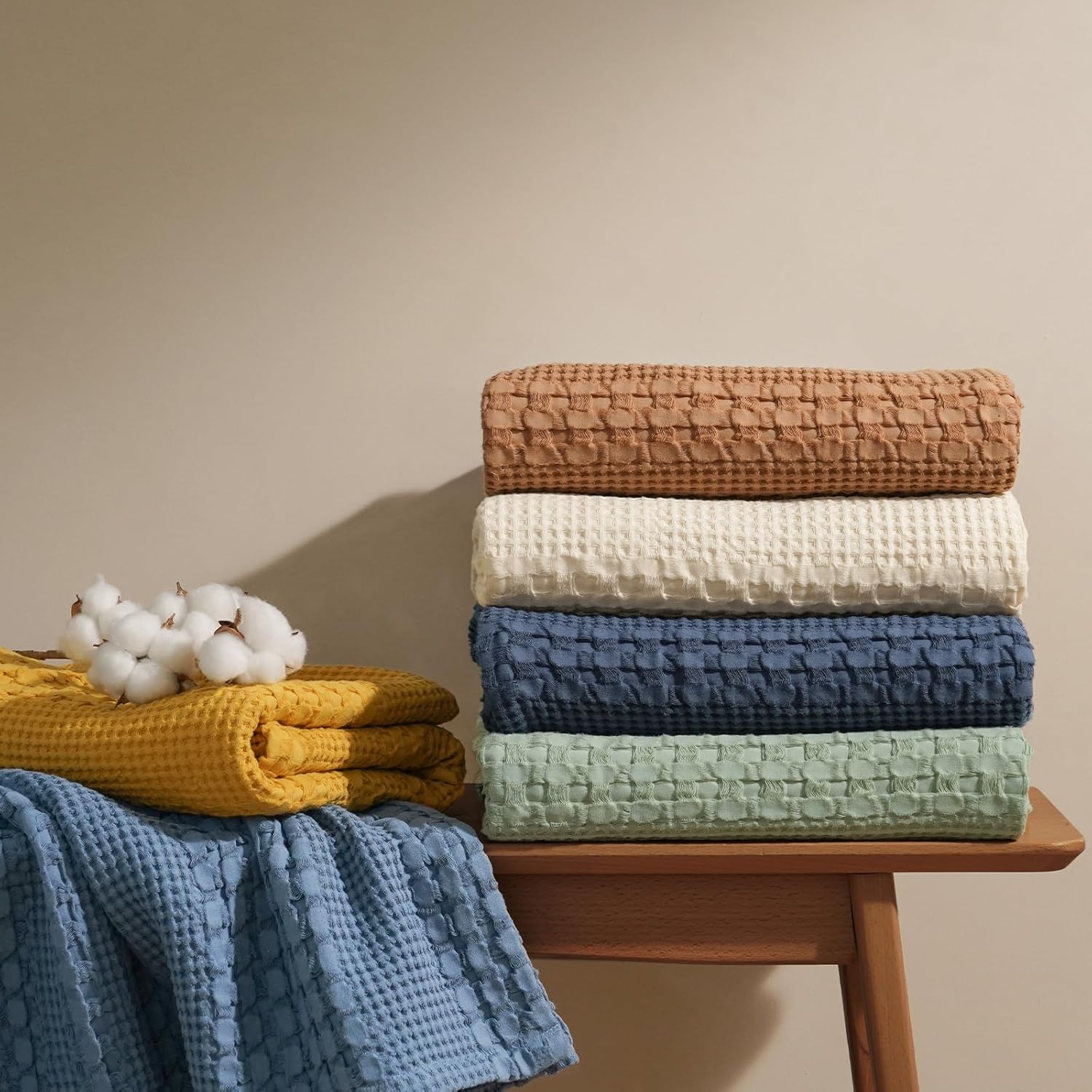 PHF 100% Cotton Waffle Weave Blanket Queen Size, Soft Lightweight Breathable Cozy Summer Blankets for Bed, Luxury Aesthetic Woven Bedding for Home Decor, 90"x90", Dark Grey