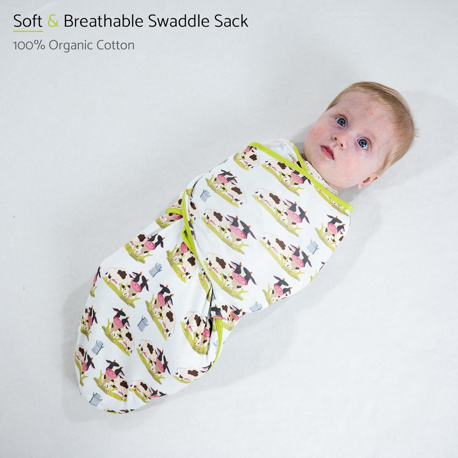 LollyBanks Baby Swaddles, 100% Organic Cotton Swaddle for Newborns Boys and Girls, 0-3 Months Swaddle Sacks with Easy Change Zipper, Baby Registry (Cow Print)