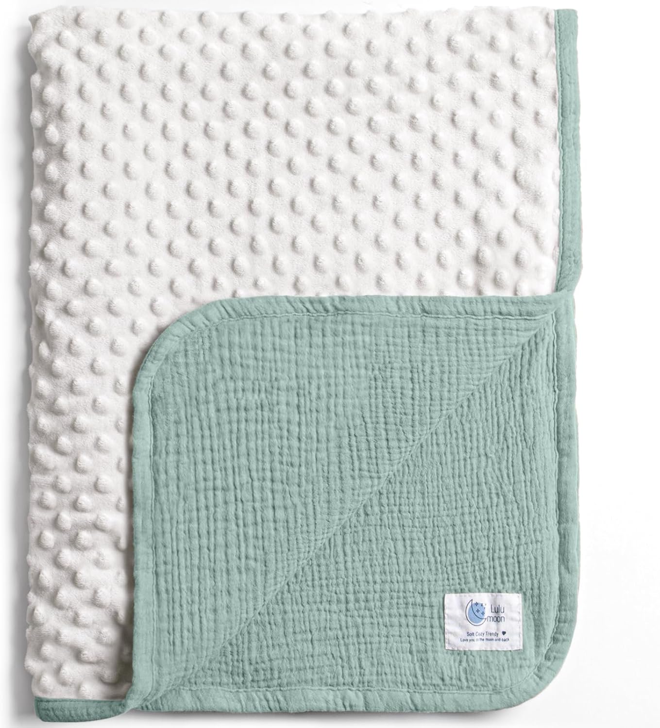 lulumoon Baby Blanket for Newborn Receiving: Minky Dot & Muslin Lightweight - Thermal Blanket Gift for Baby Shower & Hospital Welcoming 30"x40"（Sage）